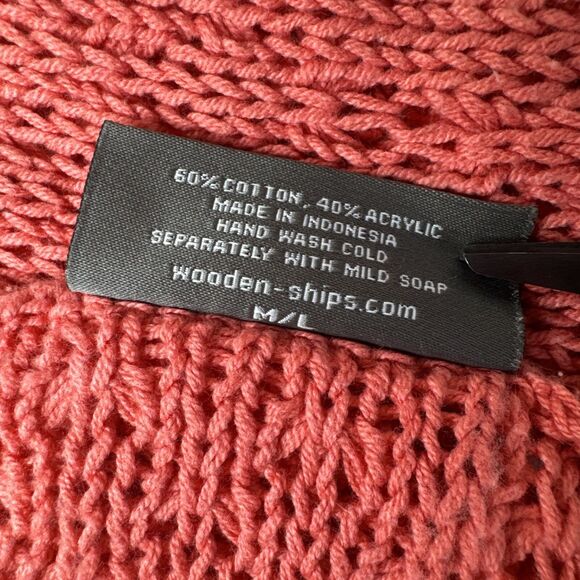Wooden Ships Open Knit Cardigan Sweater M/L Salmon Red Boho Lightweight Layering - Picture 8 of 11